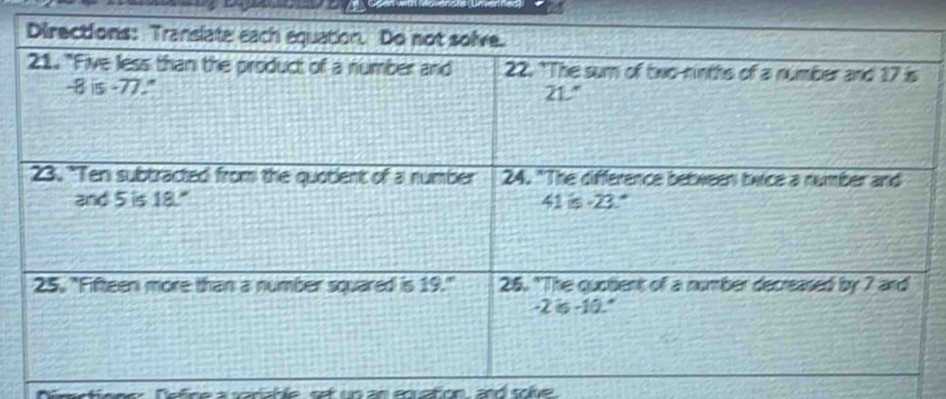 Nefine a variable, set up an equation, and soive.