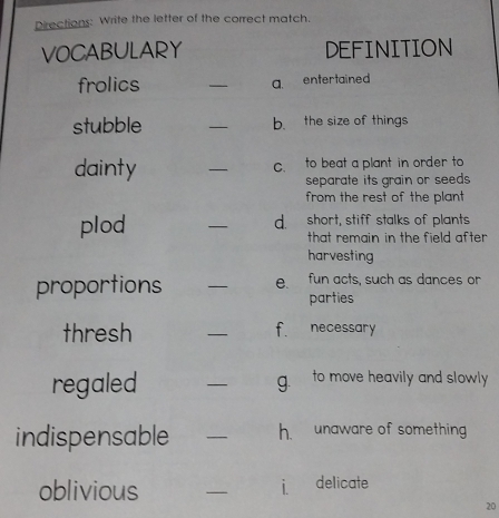 Solved: Directions: Write the letter of the correct match. VOCABULARY ...