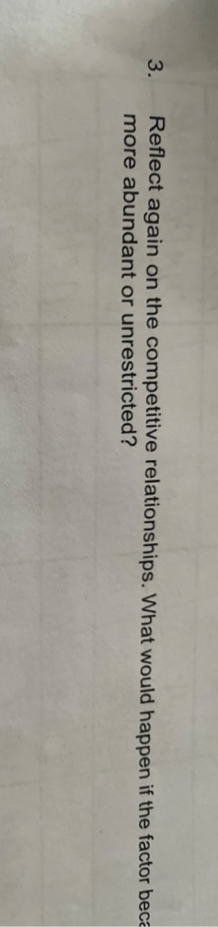 Reflect again on the competitive relationships. What would happen if the factor beca 
more abundant or unrestricted?