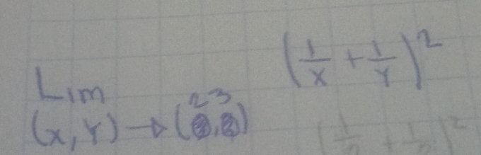 lim _((x,y)to (0,2))^(2.3) ( 1/x + 1/y )^2
1°