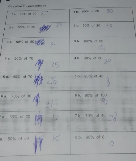 Calculate the percentages.
3
4
5 a 
6 a. 
a. 
a. 5