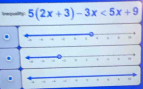 5(2x+3)-3x<5x+9