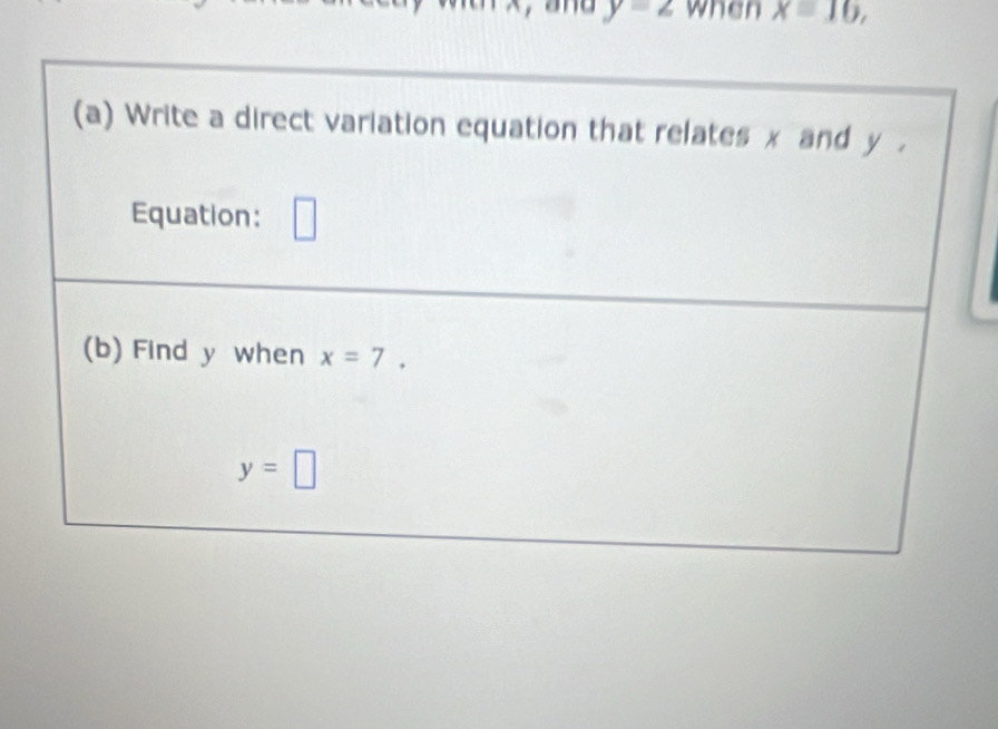 y=2 when x=16,