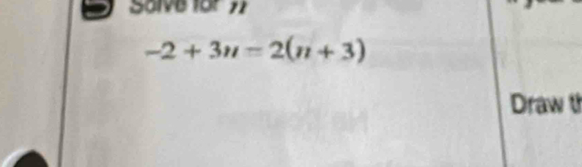 Salve for n1
-2+3n=2(n+3)
Draw th