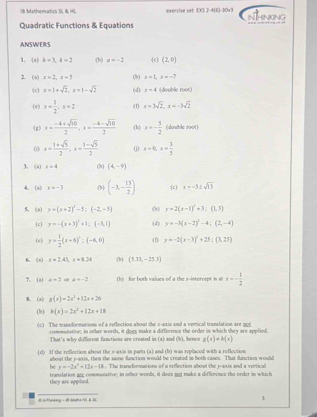 Solved: IB Mathematics SL & HL exercise set EXS 2-4(6)-30v3 INTHINKING ...