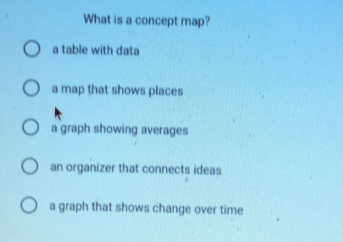 Solved: What is a concept map? a table with data a map that shows ...