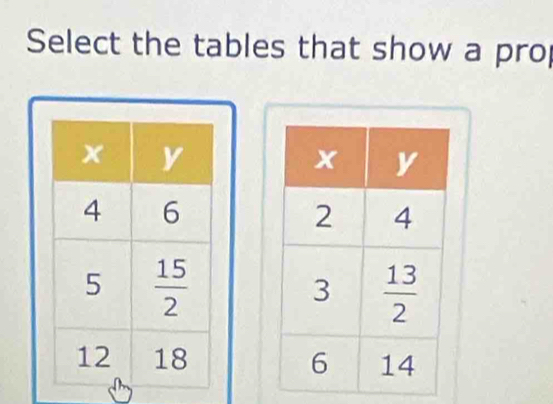 Select the tables that show a prop