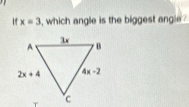 If x=3 , which angle is the biggest angle ?