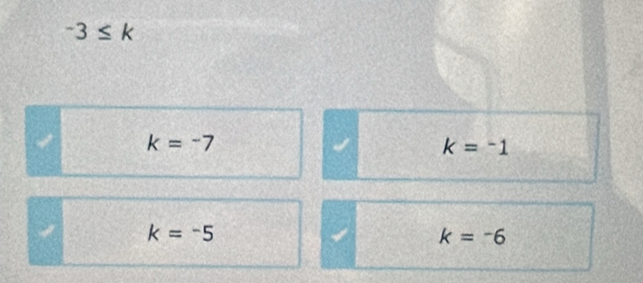 -3≤ k
k=-7
k=-1
k=-5
k=-6