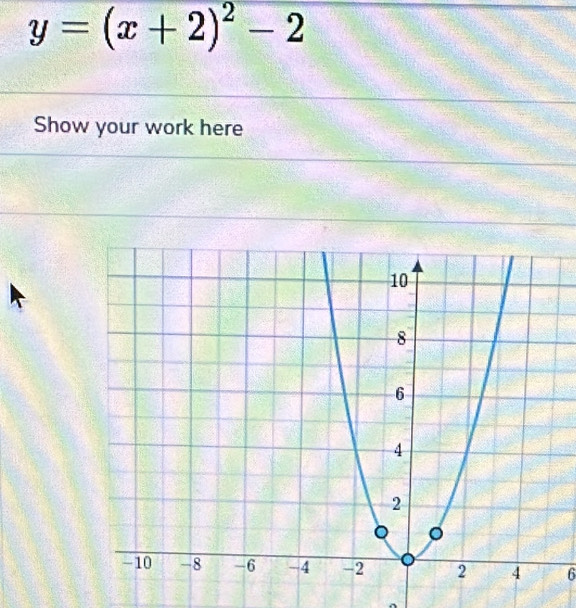 y=(x+2)^2-2
Show your work here
6