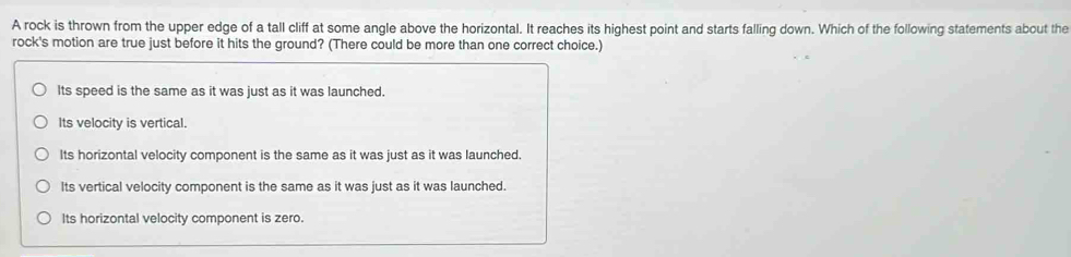 Solved: A rock is thrown from the upper edge of a tall cliff at some ...