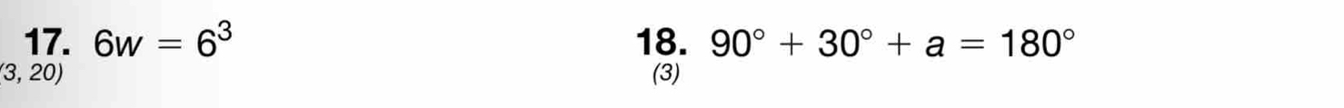 6w=6^3 18. 90°+30°+a=180°
(3,20) (3)