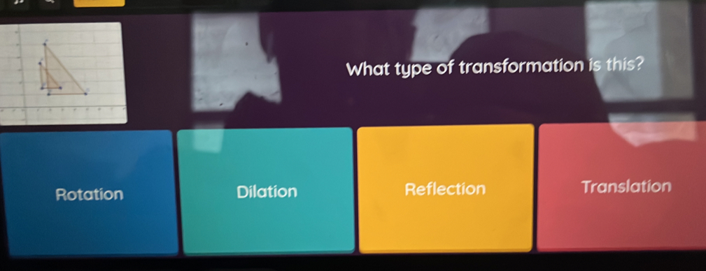 What type of transformation is this?
Rotation Dilation Reflection Translation