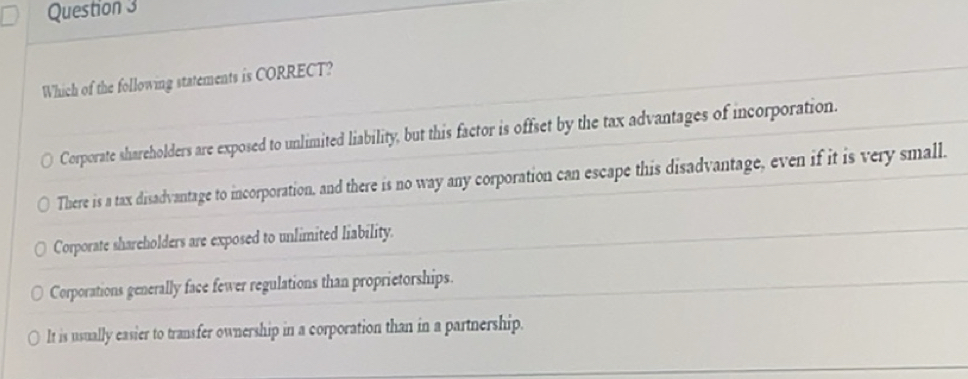 Solved: Which of the following statements is CORRECT? Corporate ...
