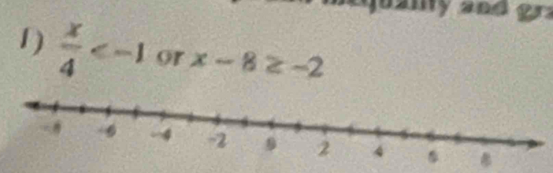 my and gr 
1)  x/4  or x-8≥ -2