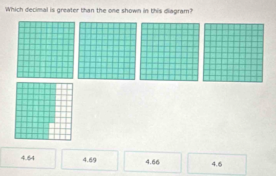 Which decimal is greater than the one shown in this diagram?
4.64 4.69 4.66 4.6