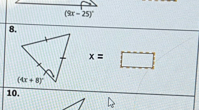 (9x-25)^circ 
8.
x=□
10.