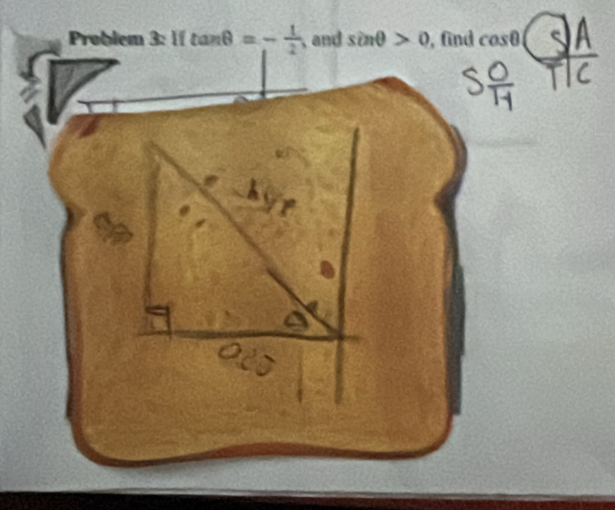 Problem 3:iftan θ =- 1/2  , and sin θ >0 , find cos θ (s)