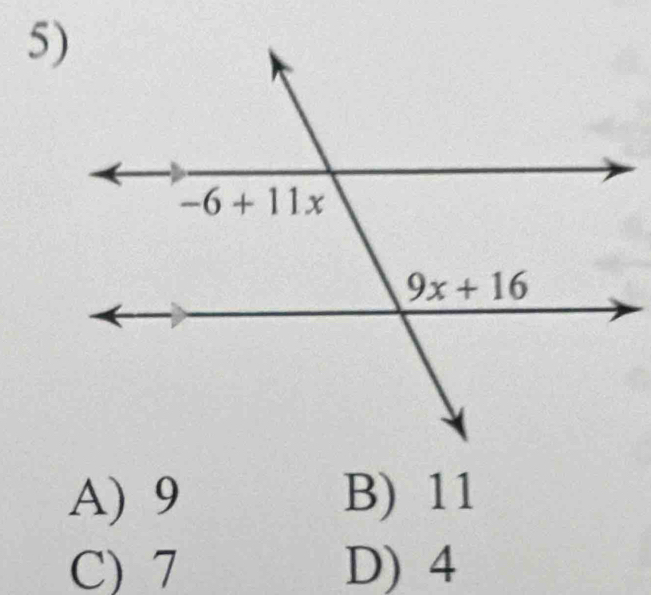 A) 9 B) 11
C) 7 D) 4