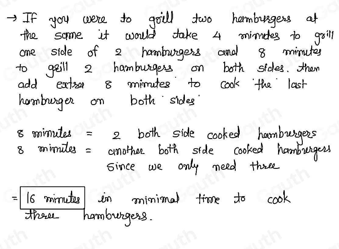 Solved: A small grill can hold two hamburgers at a time. If it takes 4 ...
