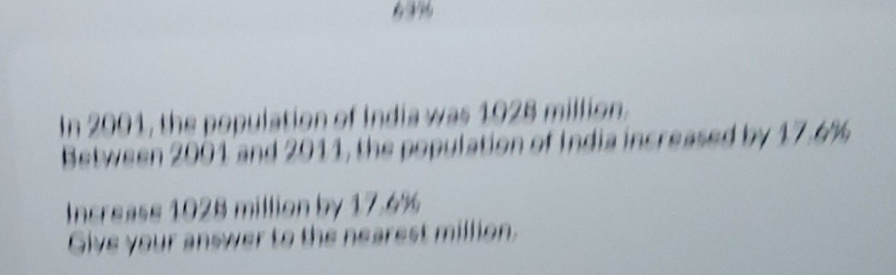 In 2001, the population of India was 1925 million. 
Between 2001 and 2011, the population of India increased by 17.6%
Increase 1928 million by 17.6%
Give your answer to the nearest million.