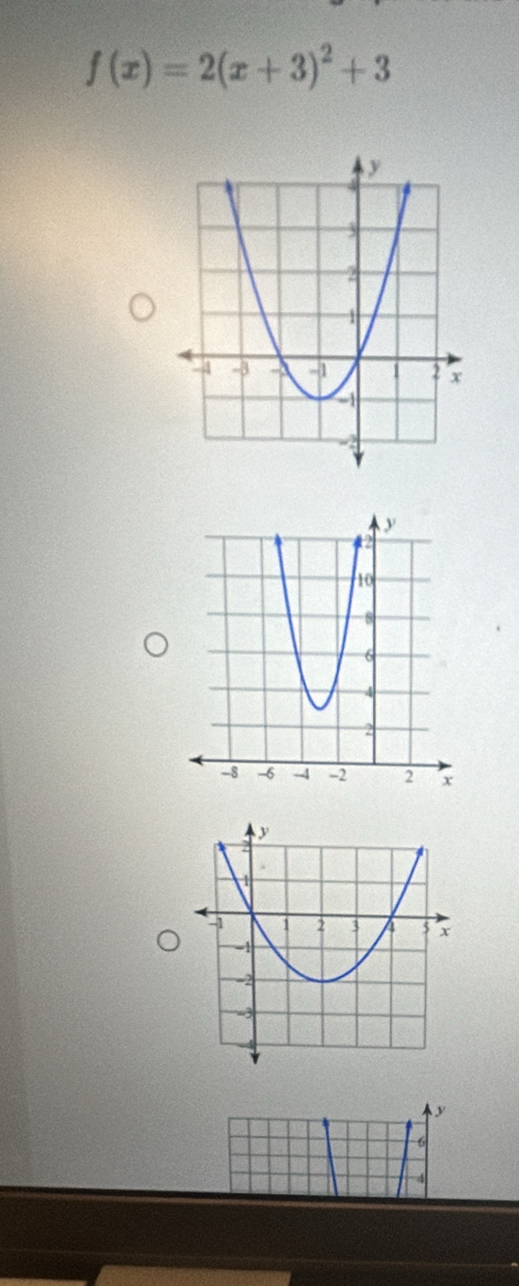 f(x)=2(x+3)^2+3
y
6
4