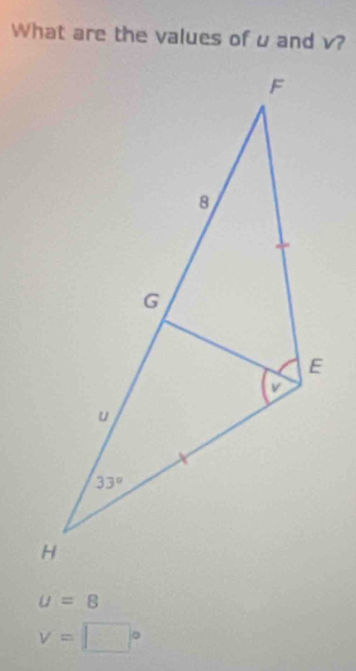 What are the values of u and v?
U=8
v=□°