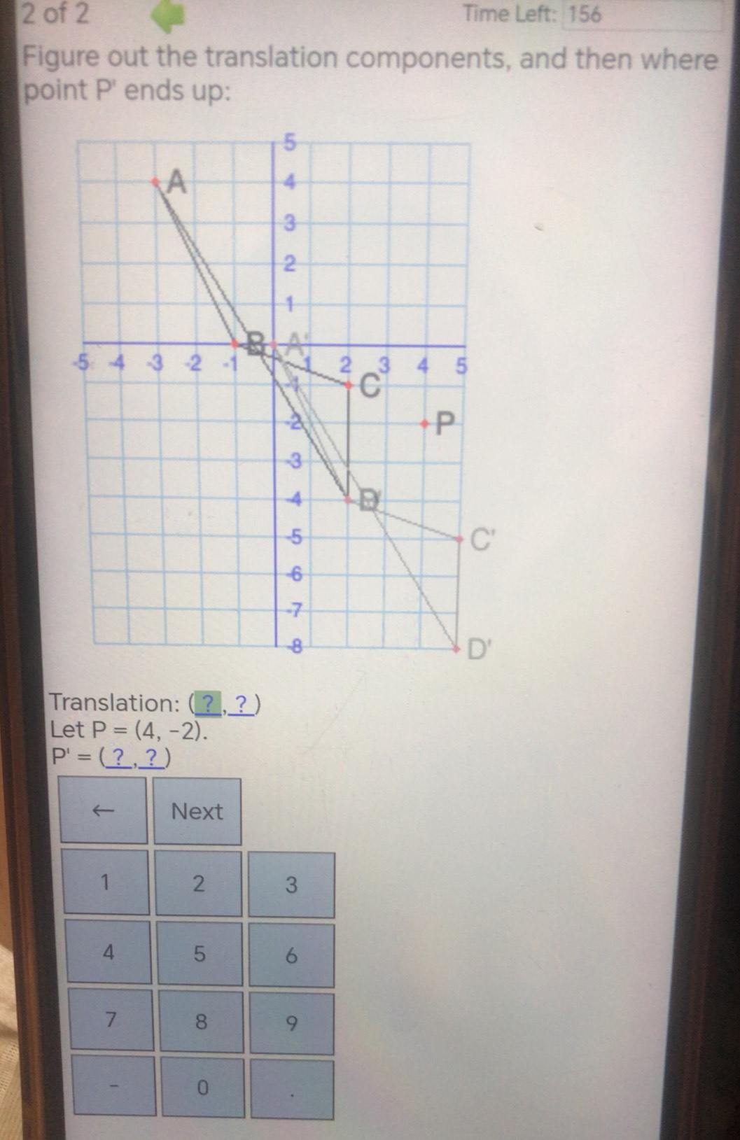 Solved: of 2 Time Left: 156 Figure out the translation components, and ...