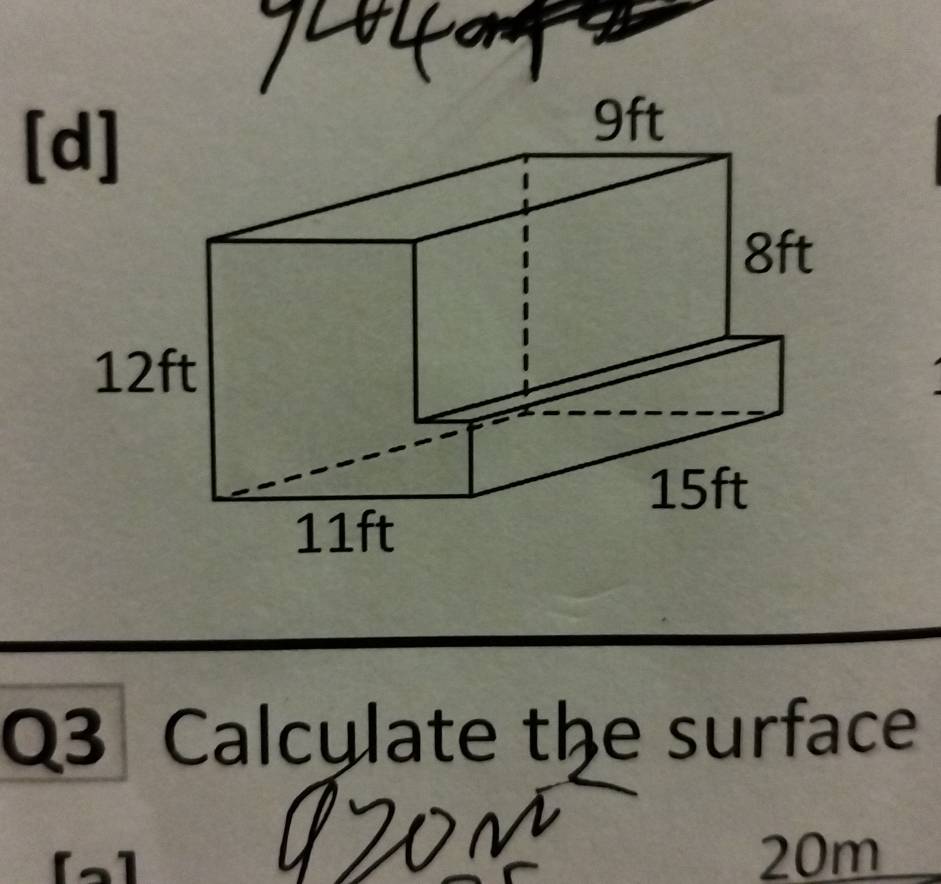 [d] 
Q3 Calcylate the surface
20m