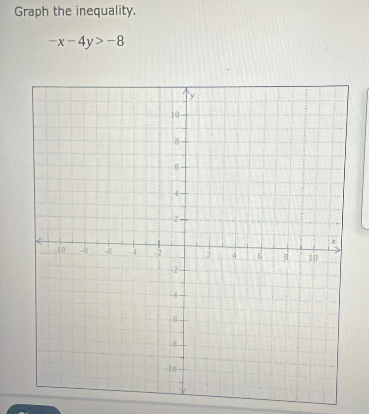 Graph the inequality.
-x-4y>-8