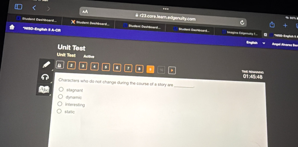 Solved: ... Af r23.core.learn.edgenuity.com Student Dashboard... X ...