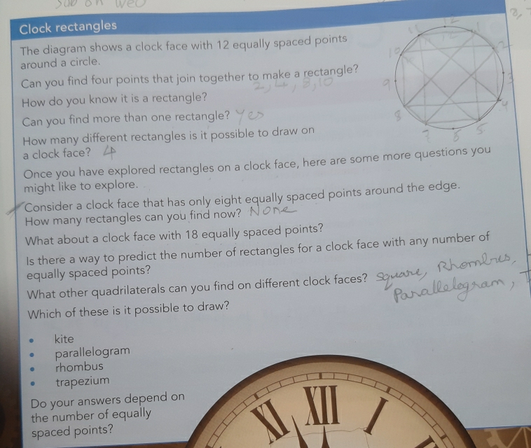 Solved: Clock rectangles The diagram shows a clock face with 12 equally ...