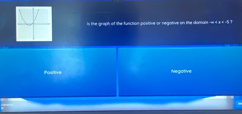 Is the graph of the function positive or negative on the domain -∈fty ?
Positive
Negative
Cameron
I