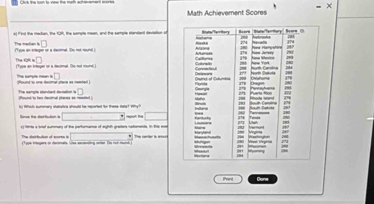 Solved: Click the loon to view the math achievement scores Math ...