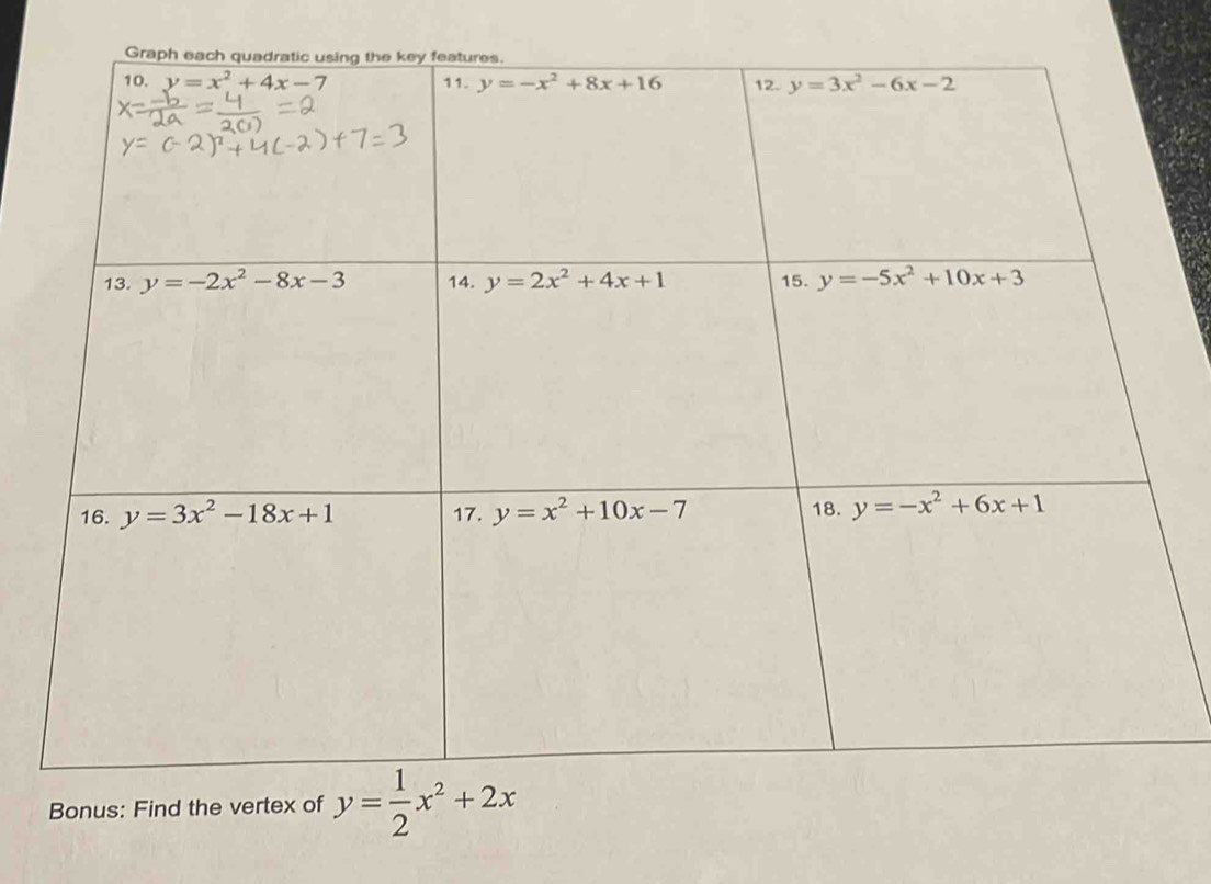 Bonus: Find the vertex of y= 1/2 x^2+2x