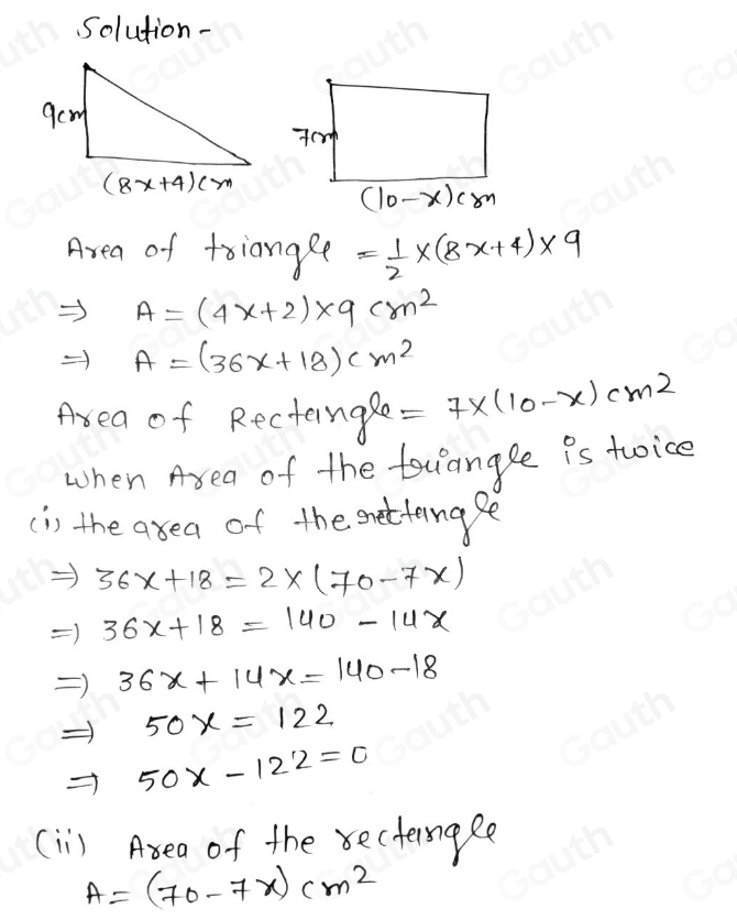 Solved: The diagram shows a right-angled triangle and a rectangle ...