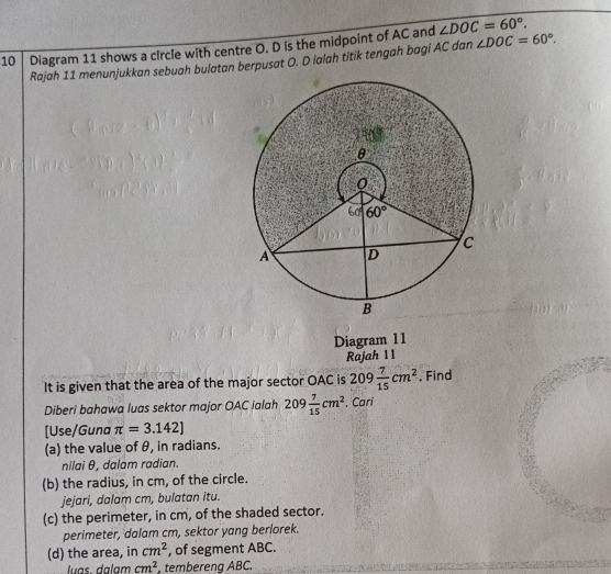 Solved: Diagram 11 shows a circle with centre O. D is the midpoint of ...