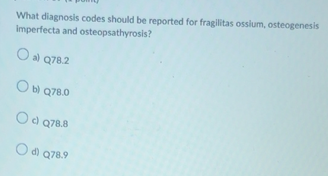Solved: What diagnosis codes should be reported for fragilitas ossium ...