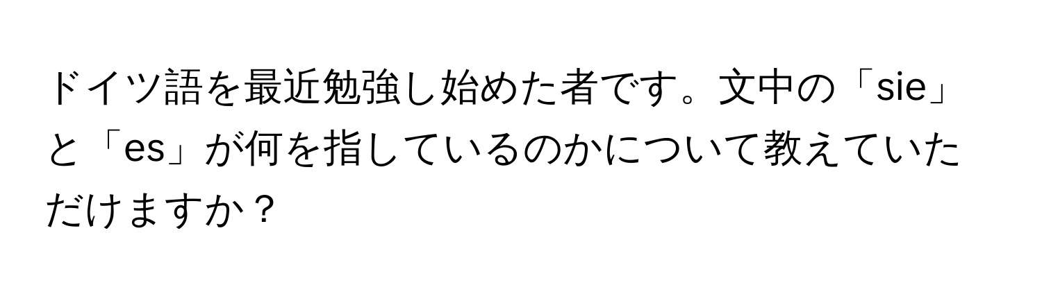 ドイツ語を最近勉強し始めた者です。文中の「sie」と「es」が何を指しているのかについて教えていただけますか？