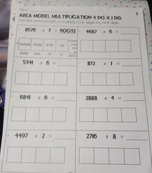 AREA MODEL MULTIPLICATION 4 DG X I DG
9