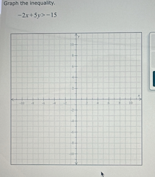 Graph the inequality.
-2x+5y>-15