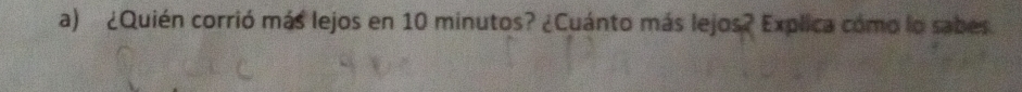 ¿Quién corrió más lejos en 10 minutos? ¿Cuánto más lejos? Explica como lo sabes