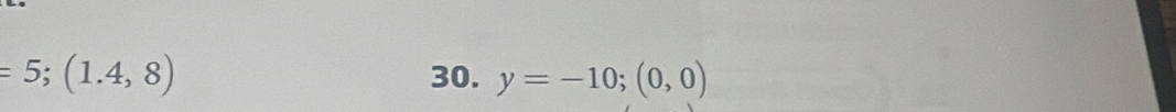 =5;(1.4,8) 30. y=-10;(0,0)