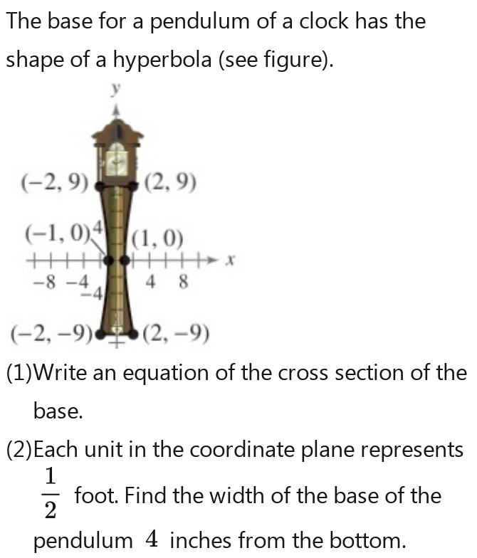 Solved: The base for a pendulum of a clock has the shape of a hyperbola ...