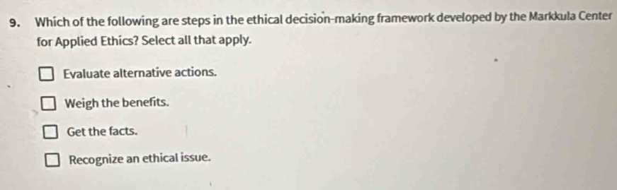 Solved: Which of the following are steps in the ethical decision-making ...