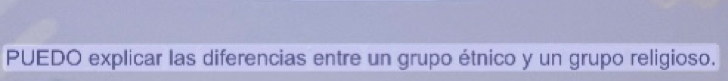 PUEDO explicar las diferencias entre un grupo étnico y un grupo religioso.