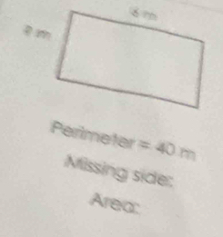 m
Perimeter =40m
Missing side; 
Area: