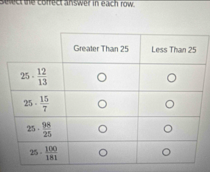 Select the cofrect answer in each row.