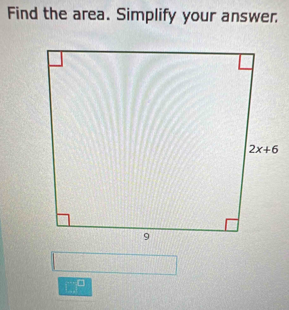 Find the area. Simplify your answer.
·s ·s □