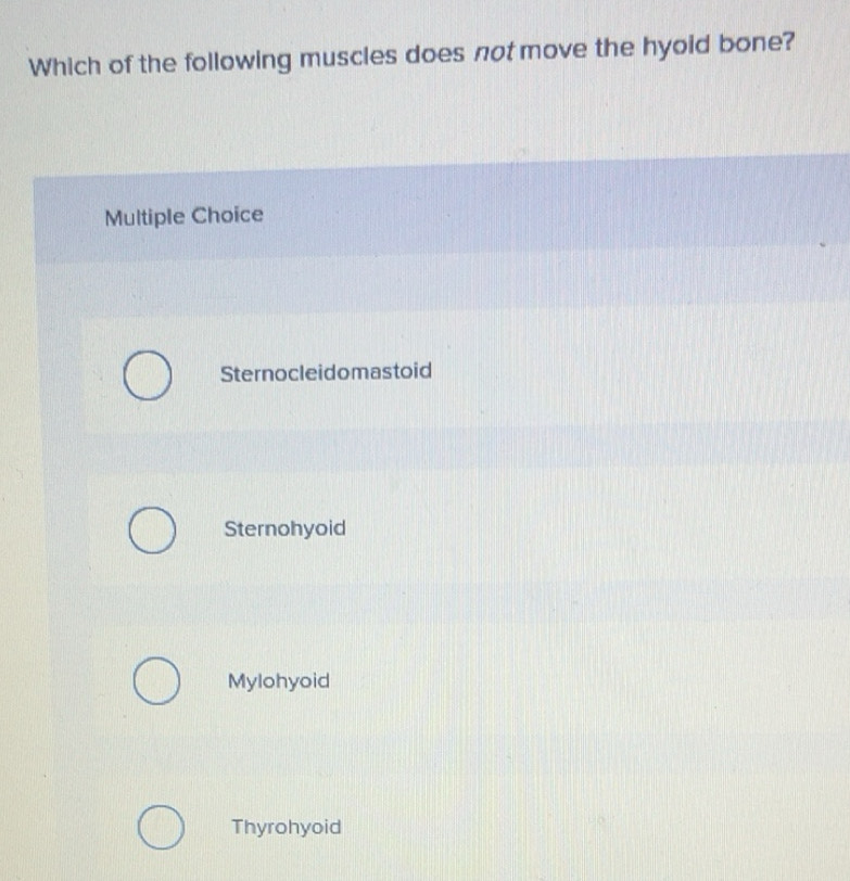 Solved: Which of the following muscles does not move the hyoid bone ...